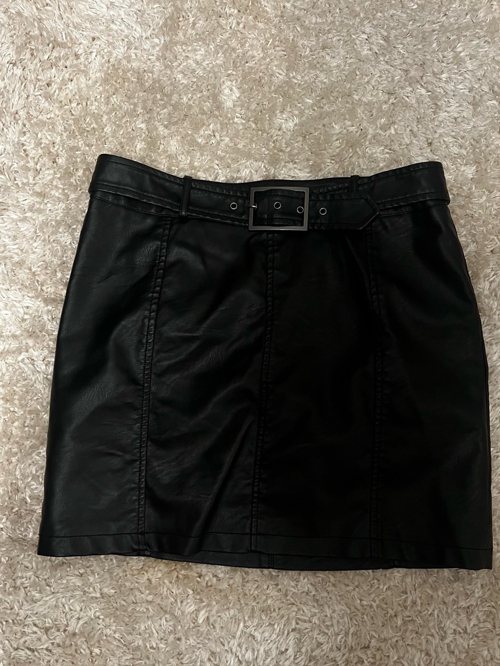 BB Dakota Black Faux Leather Belted Mini Skirt